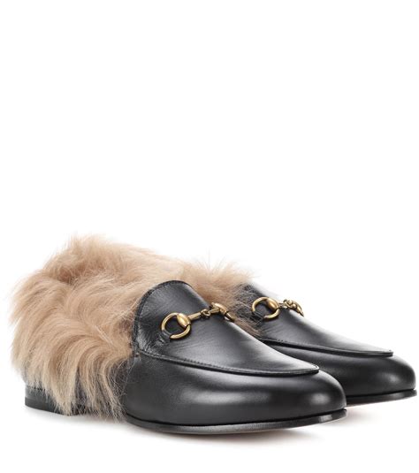 gucci gold leaf loafers|Gucci fur loafer.